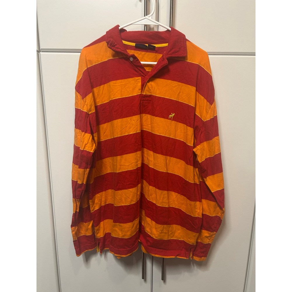 Baileys Mens XXL Rugby Shirt Long Sleeve Striped Red Orange Cotton Polo Top
